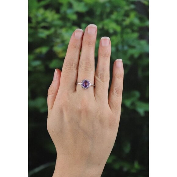 10k White Gold Natural Amethyst and Diamond Ring Size 9 - Picture 3 of 8